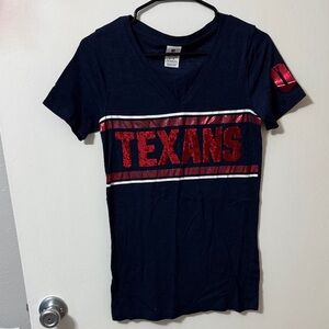 PINK Victoria's Secret Navy Texans V-Neck Tee with Red Metallic Logo